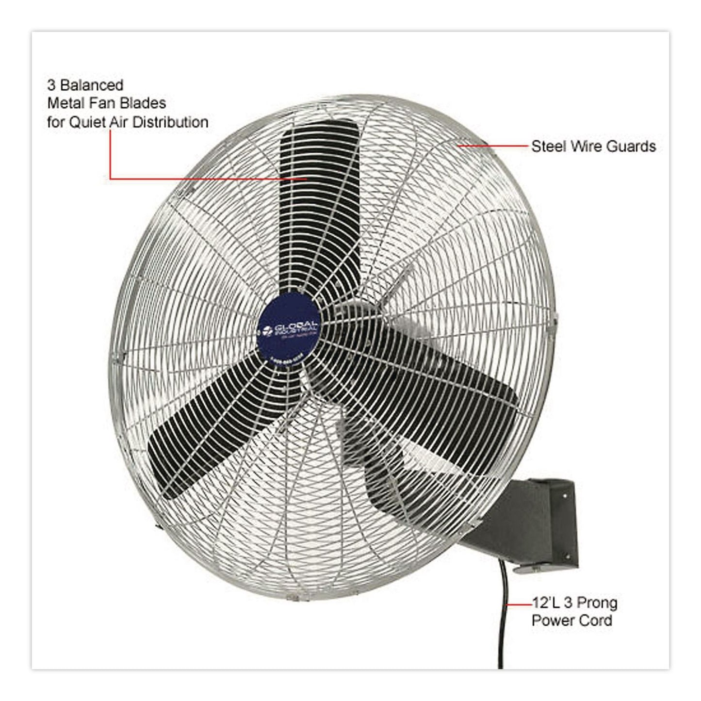 Global Industrial® Oscillating Wall Mount Fan, 24", 3 Speeds, Black (GBE607050)