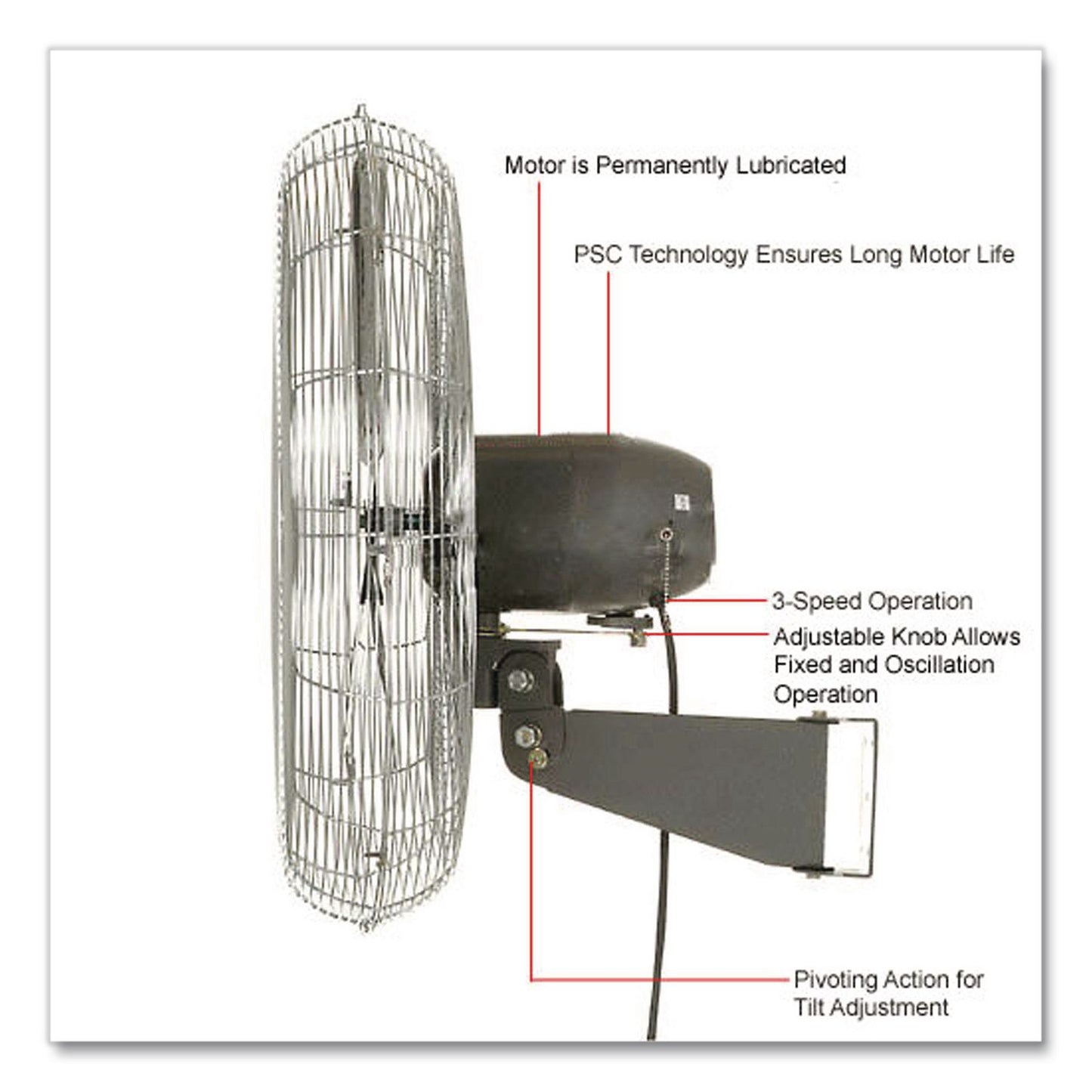 Global Industrial® Oscillating Wall Mount Fan, 24", 3 Speeds, Black (GBE607050)