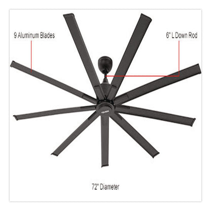 Global Industrial® Industrial Ceiling Fan, 72", 6 Speeds, 9,400 CFM, Black (GBE293047)