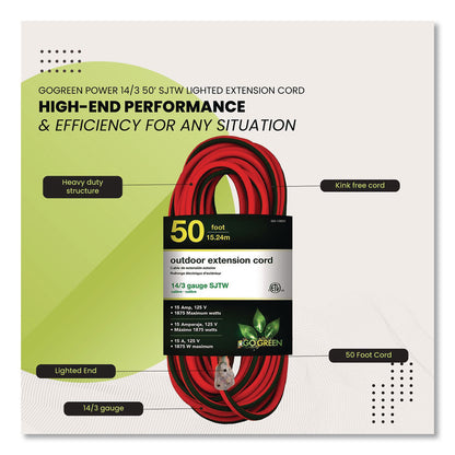 GoGreen Power 14 AWG Outdoor Extensioin Cord, 50 ft, 15 A, Orange (GGPGG13850)