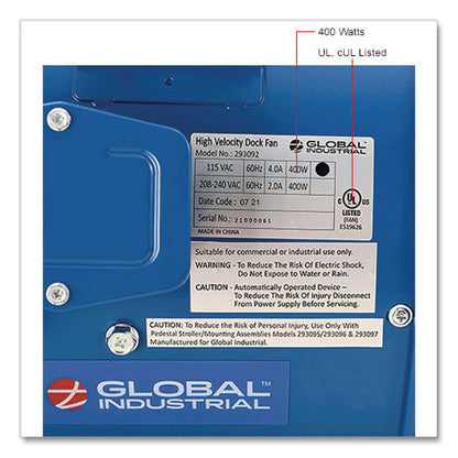 Global Industrial® High Velocity Drum Fan with Yoke Mount, 14", 1 Speed, Blue (GBE293092)