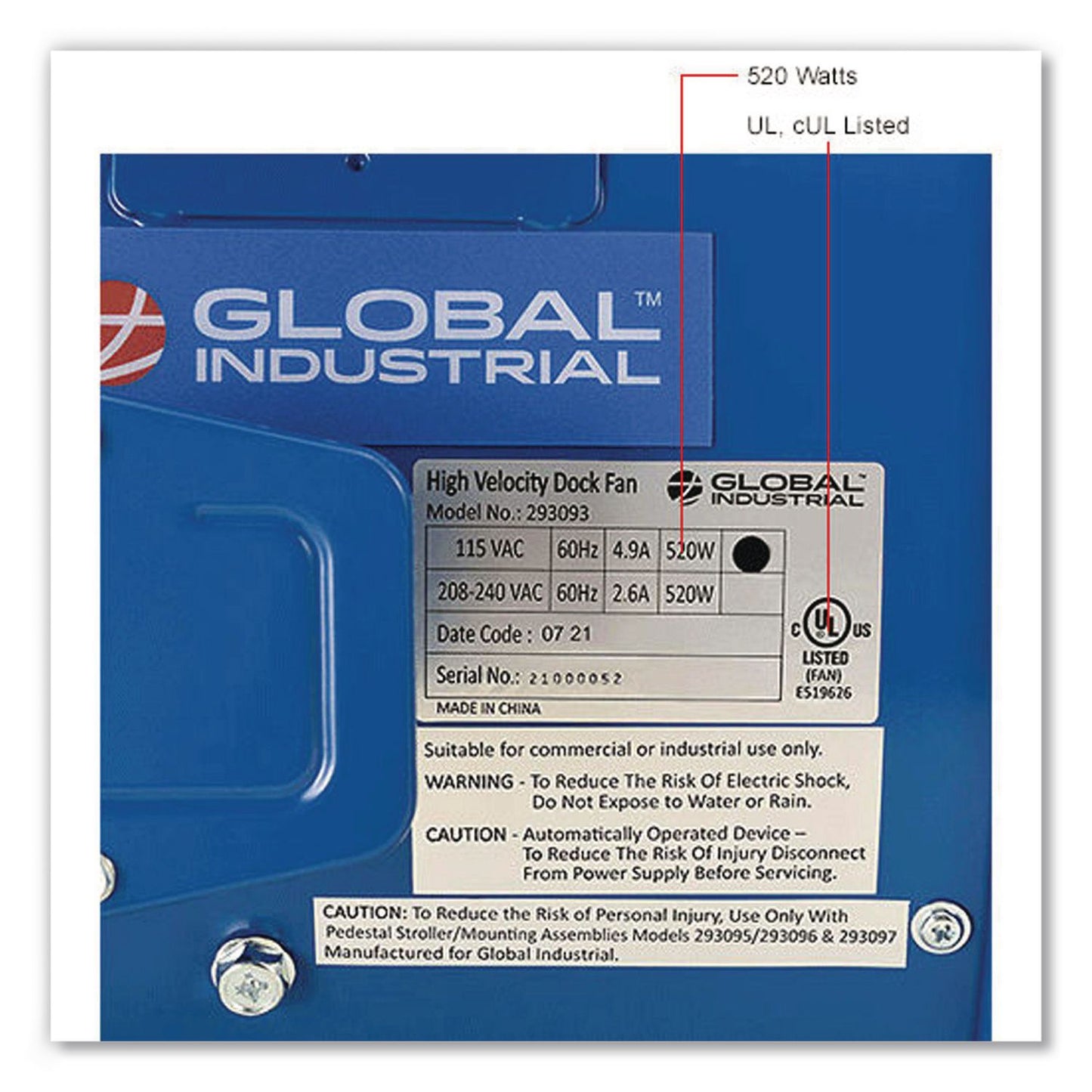 Global Industrial® High Velocity Drum Fan with Yoke Mount, 18", 1 Speed, Blue (GBE293093)