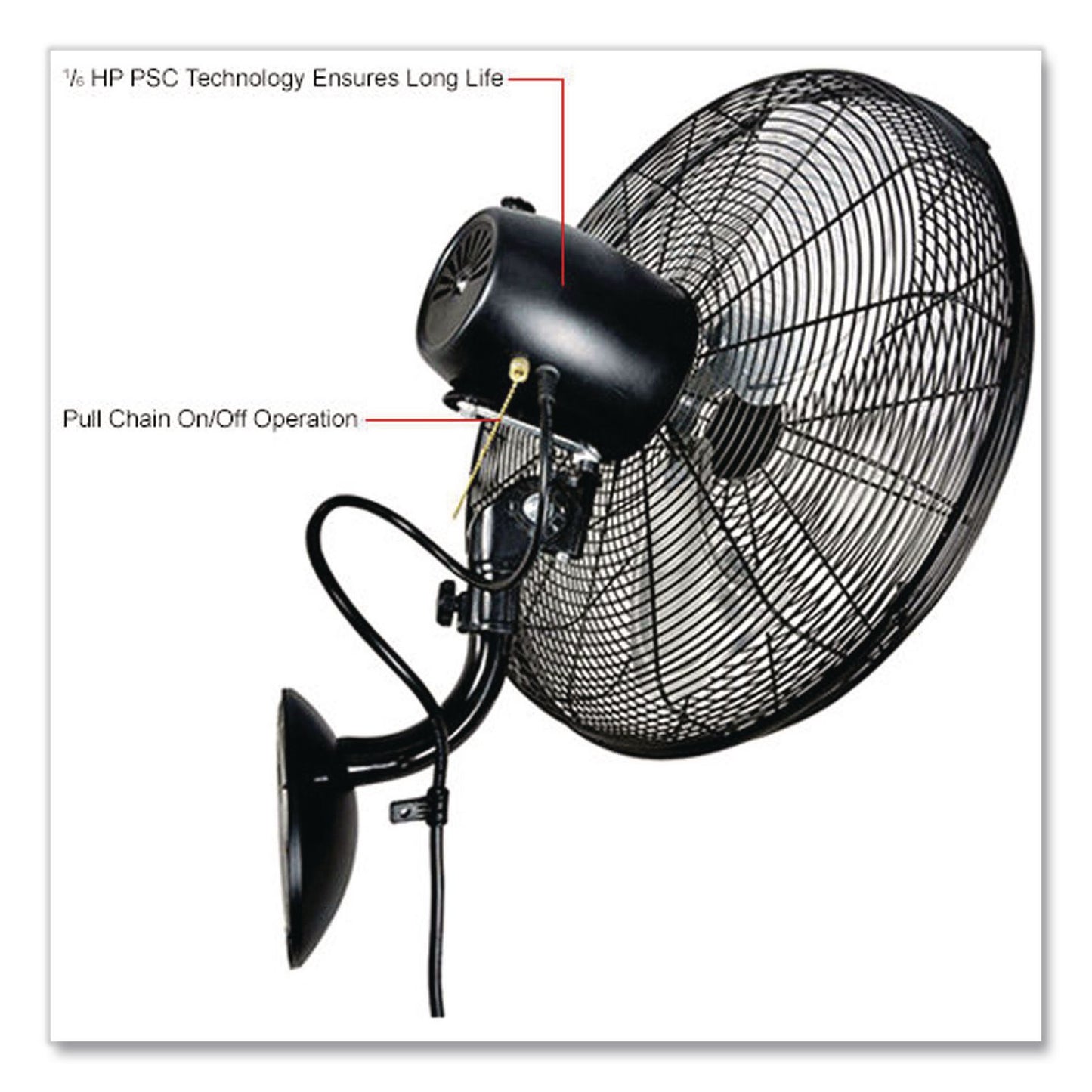 Global Industrial® Industrial Wall Mounted Oscillating Fan, 18", 3 Speeds, Black (GBE293129)