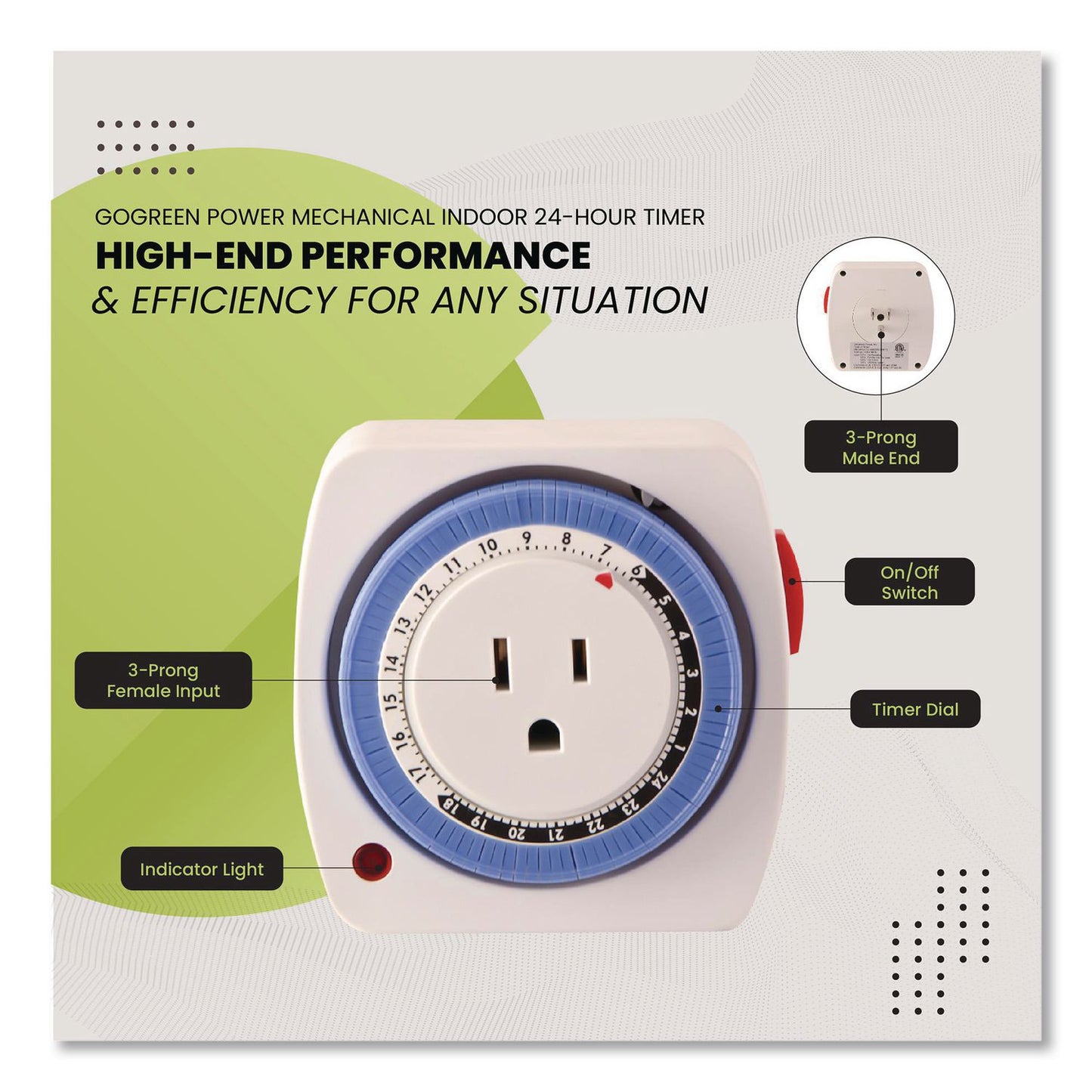GoGreen Power AC Indoor Timer, Analog, 4 x 3, White (GGPGG36011)