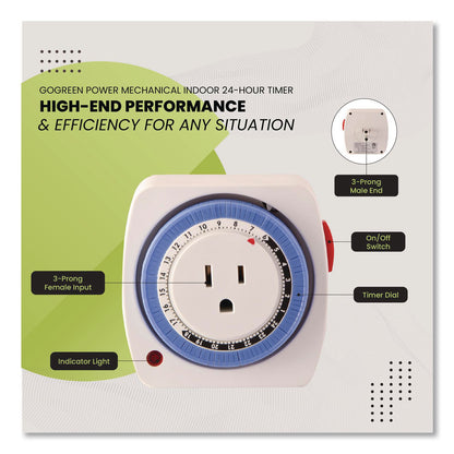 GoGreen Power AC Indoor Timer, Analog, 4 x 3, White (GGPGG36011)