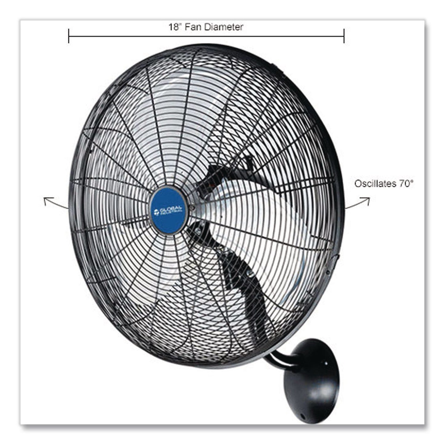 Global Industrial® Industrial Wall Mounted Oscillating Fan, 18", 3 Speeds, Black (GBE293129)