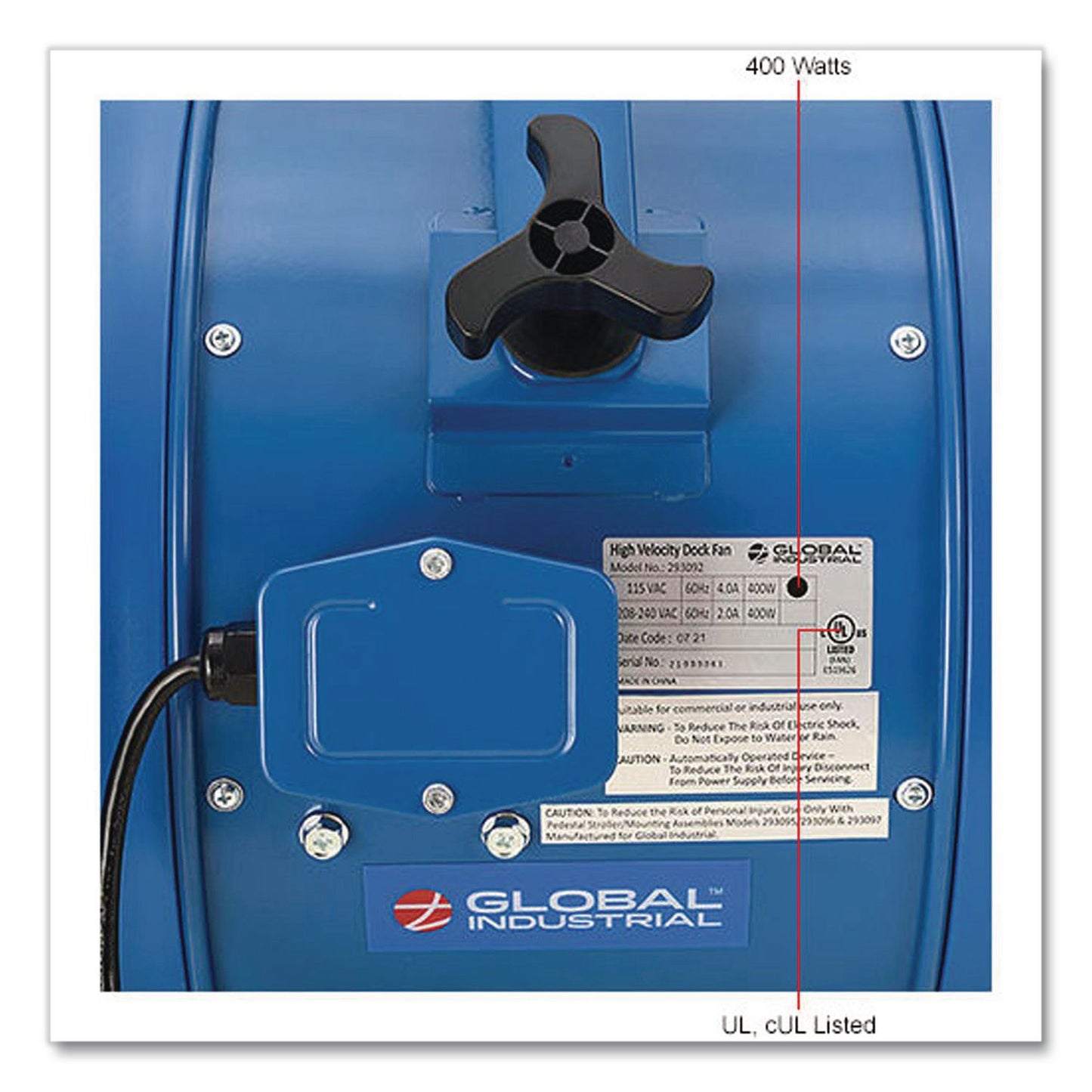 Global Industrial® High Velocity Fan, Wall and Column Mount, 14", 1 Speed, Blue (GBE293146)