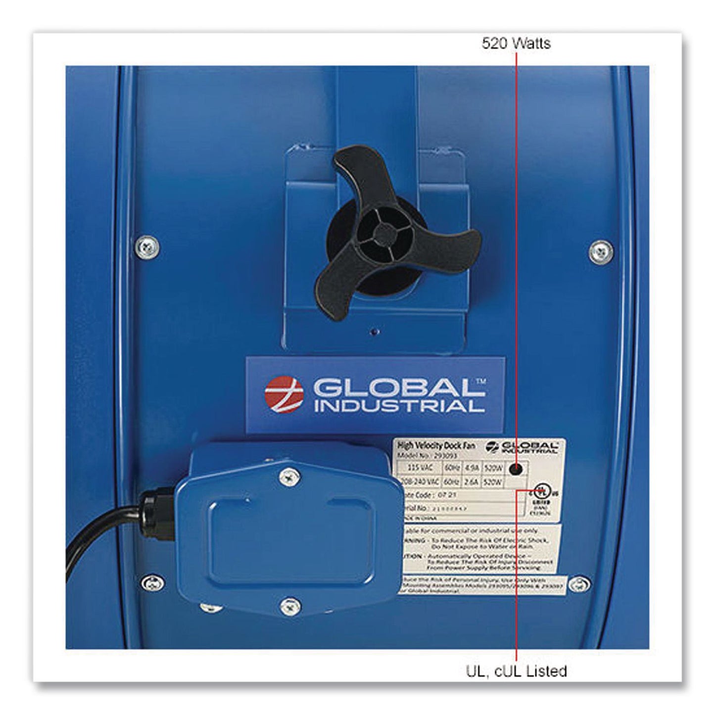 Global Industrial® High Velocity Fan, Wall and Column Mount, 18", 1 Speed, Blue (GBE293147)
