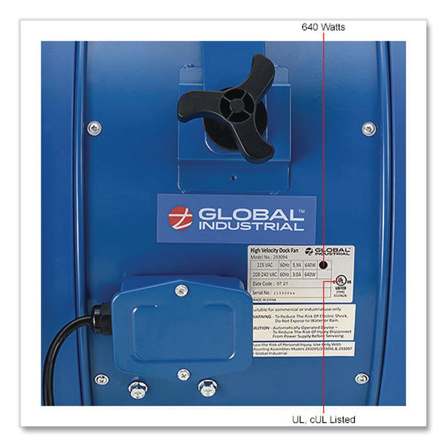 Global Industrial® High Velocity Fan, Wall and Column Mount, 22", 1 Speed, Blue (GBE293148)