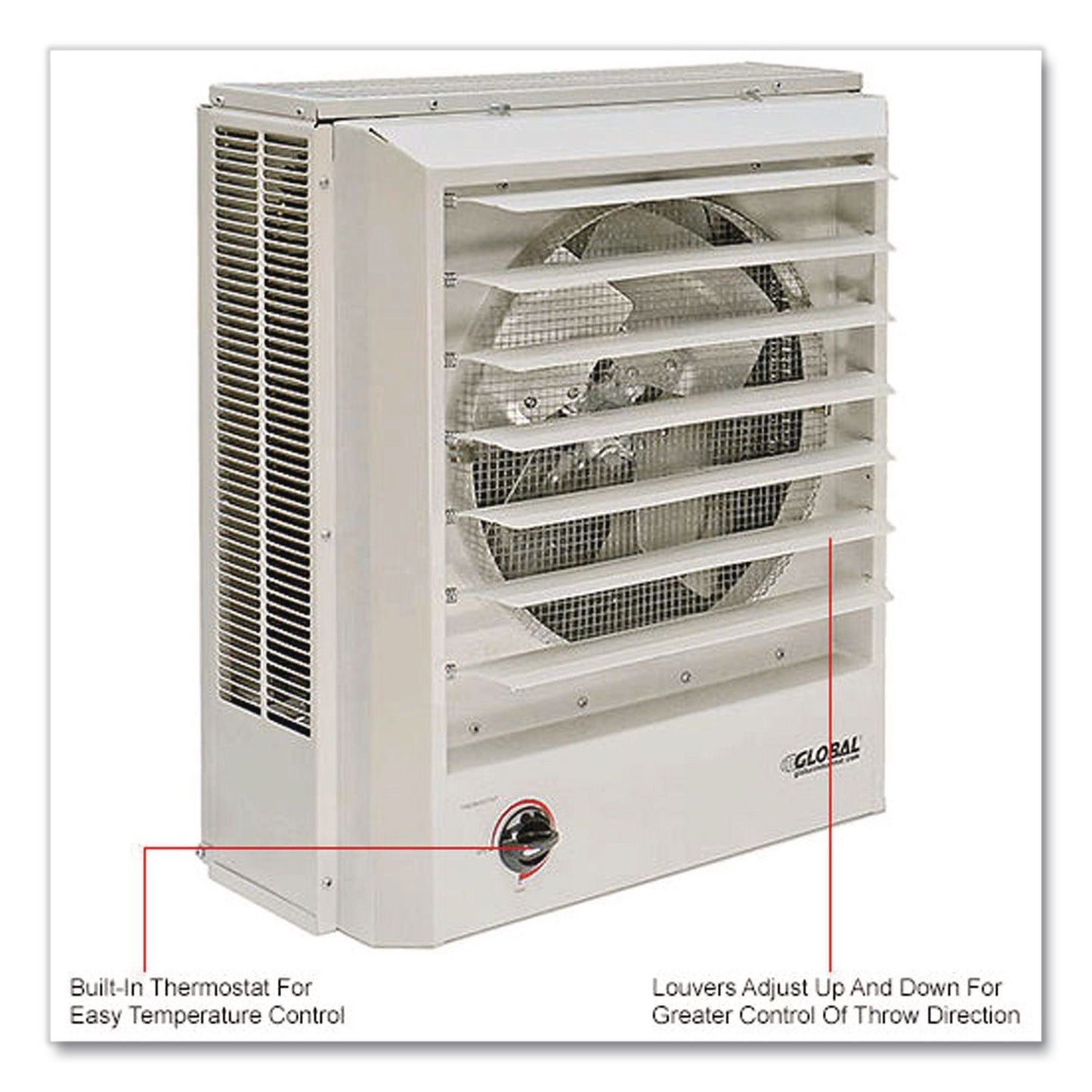 Global Industrial® Unit Heater Horizontal or Vertical Downflow, Multi-Watt, 10,000 W, 19 x 8.5 x 21.44, White (GBE246133)
