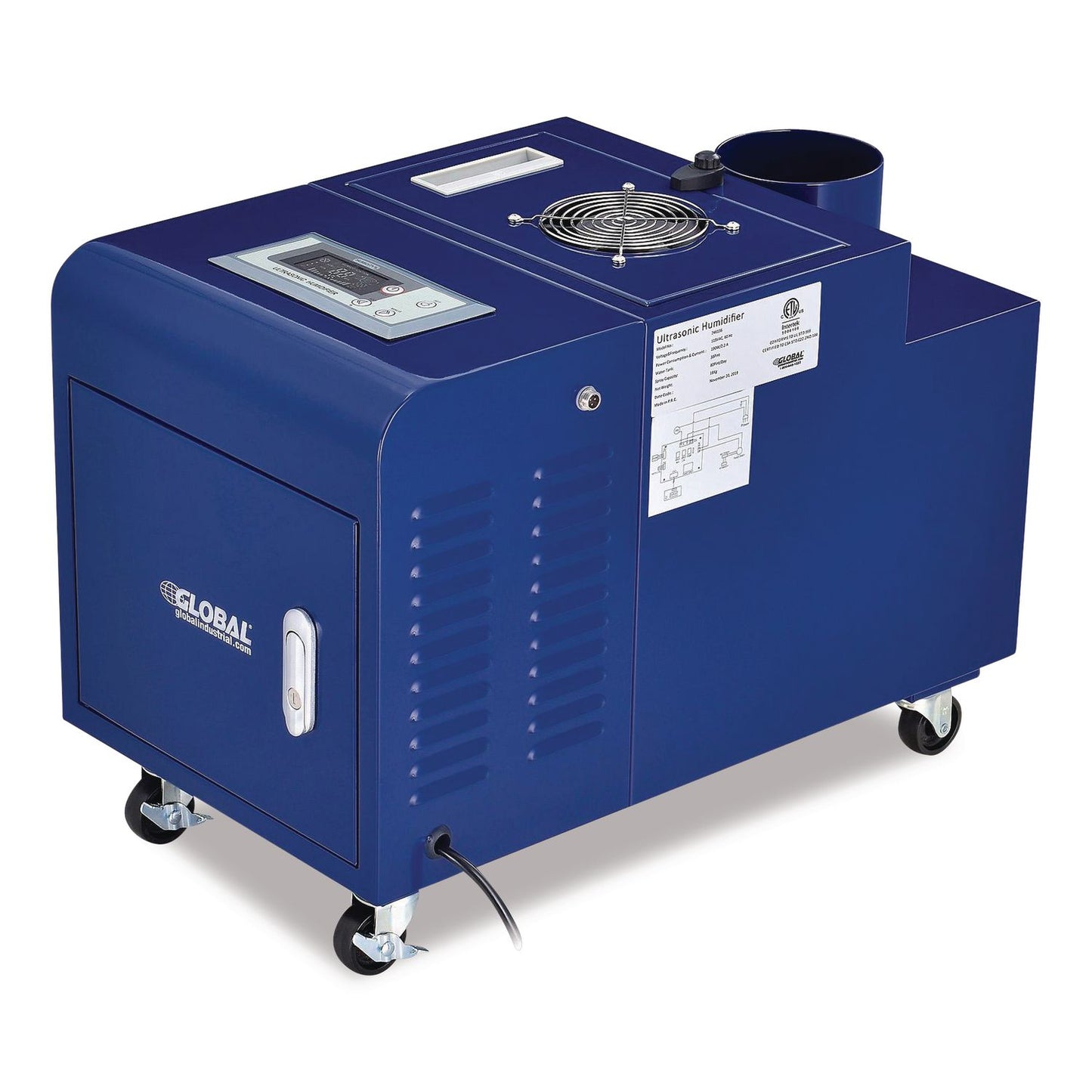 Global Industrial® Ultrasonic Humidifier, 38 pt Tank Capacity, 150 pt Output, 13.75 x 23.62 x 18.25, Blue (GBE246136)