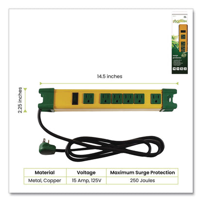 GoGreen Power 6 Outlet Metal Surge Protector, 6 ft Cord, 250 J, Yellow (GGPGG26114)