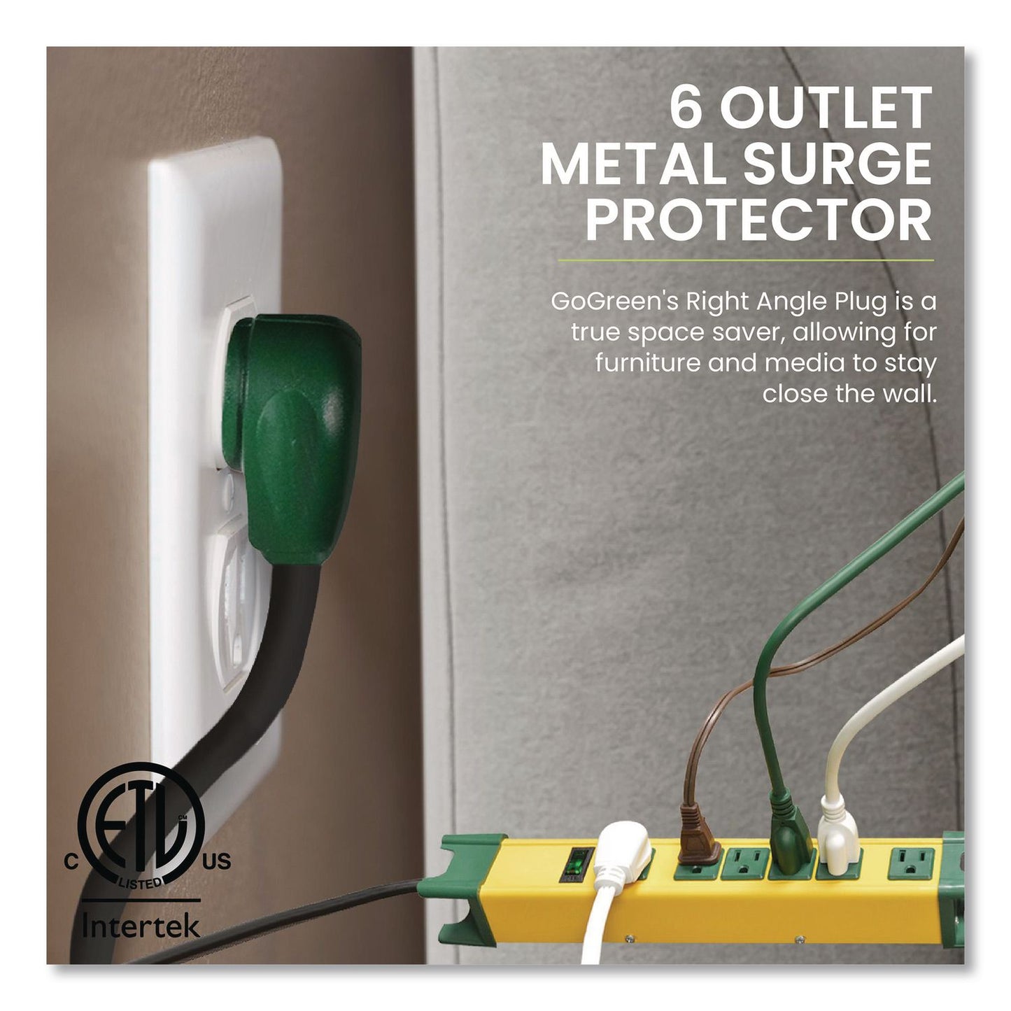 GoGreen Power 6 Outlet Metal Surge Protector, 6 ft Cord, 250 J, Yellow (GGPGG26114)