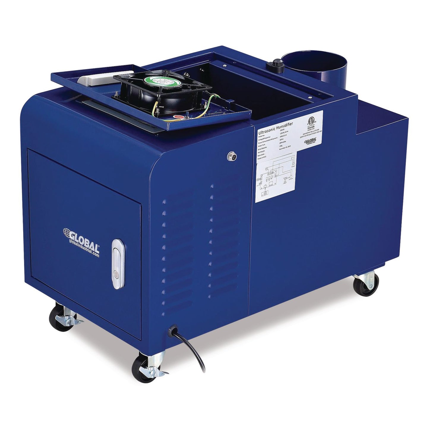 Global Industrial® Ultrasonic Humidifier, 38 pt Tank Capacity, 150 pt Output, 13.75 x 23.62 x 18.25, Blue (GBE246136)