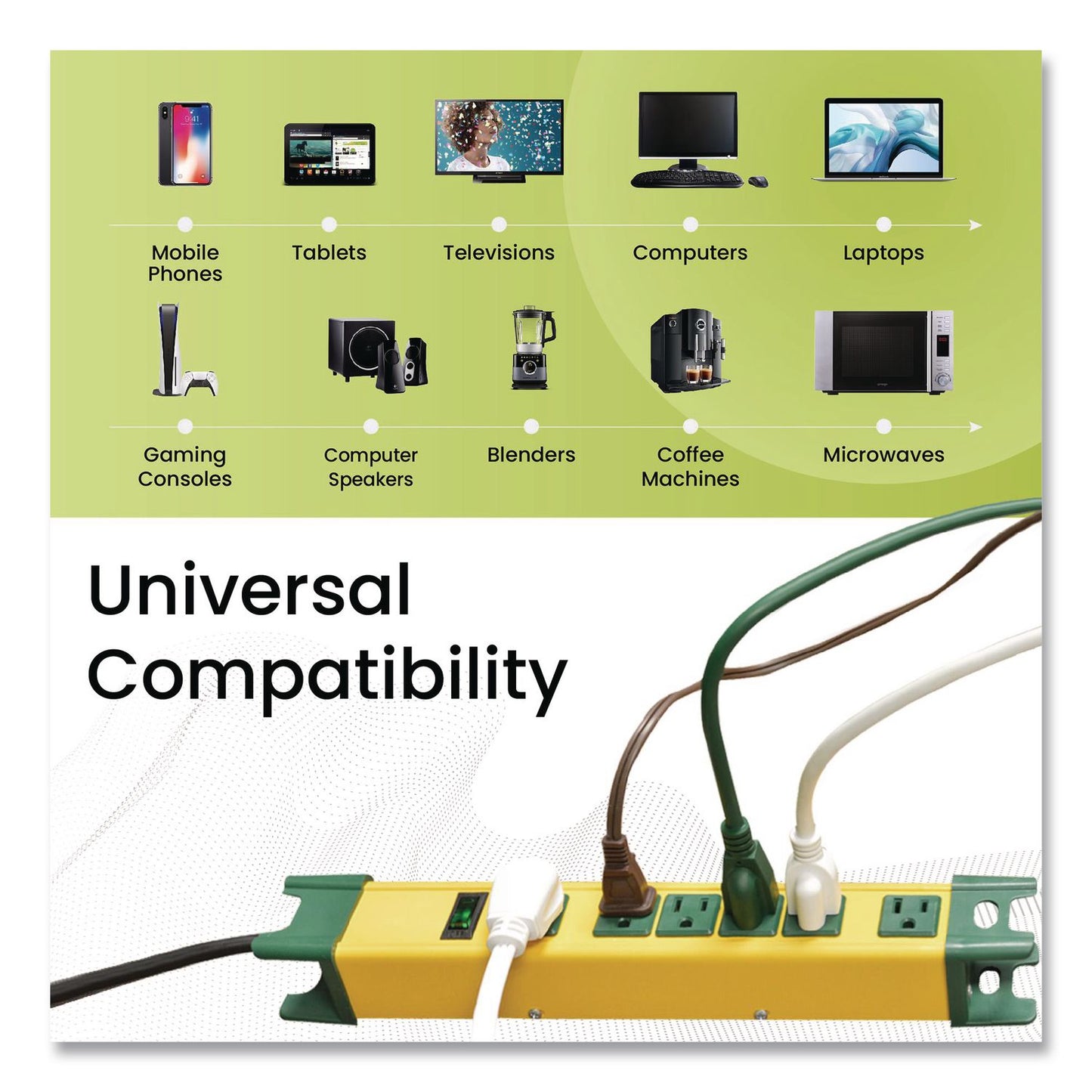 GoGreen Power 6 Outlet Metal Surge Protector, 6 ft Cord, 250 J, Yellow (GGPGG26114)