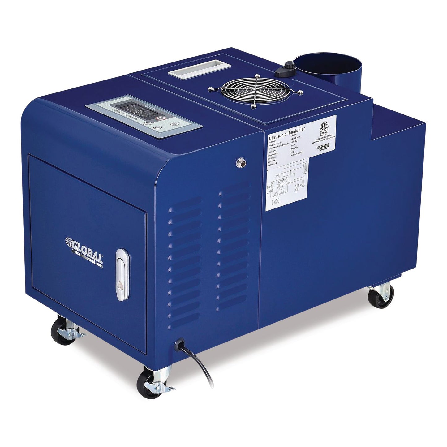 Global Industrial® Ultrasonic Humidifier, 38 pt Tank Capacity, 300 pt Output, 13.75 x 23.62 x 18.25, Blue (GBE246137)