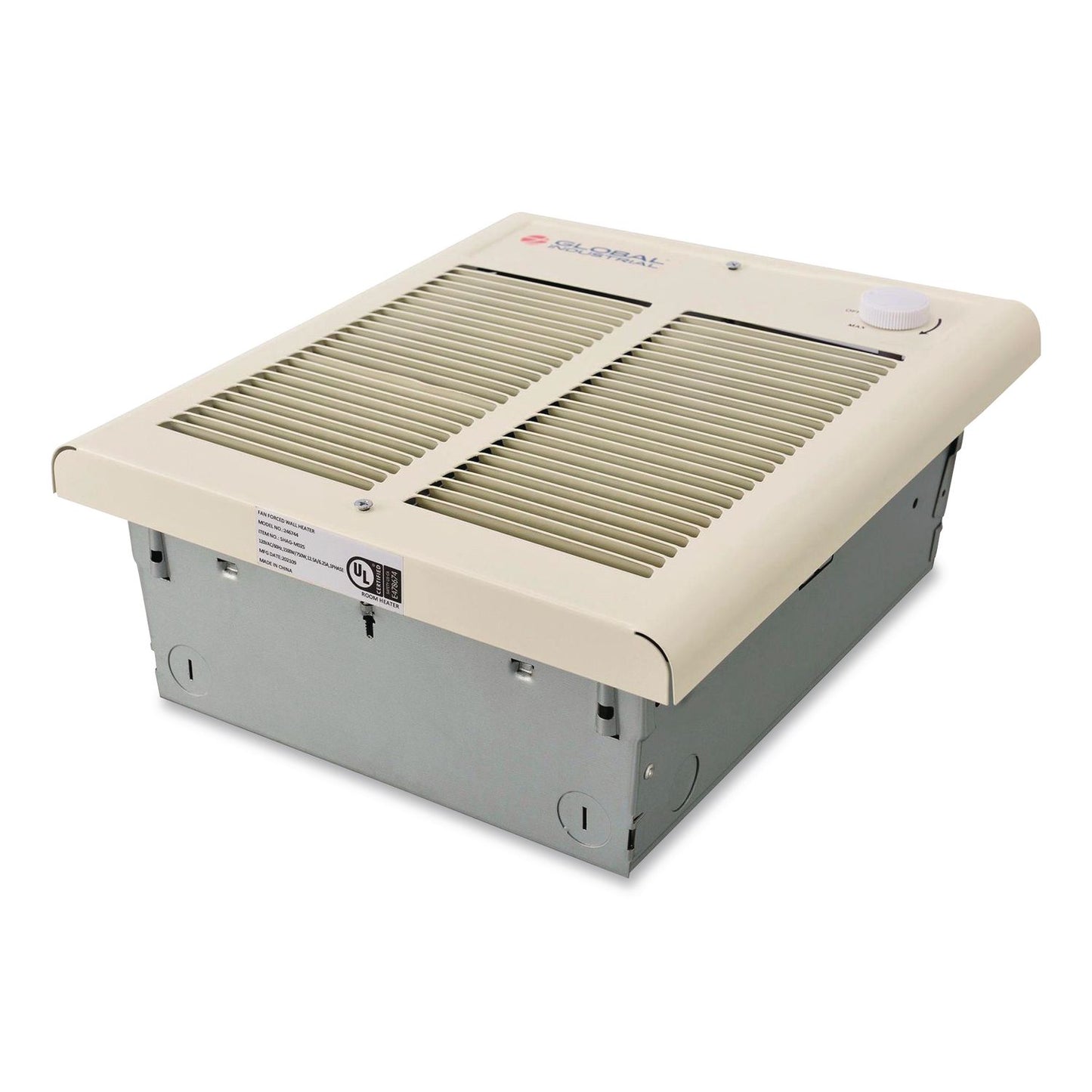 Global Industrial® Fan Forced Wall Heater, Shaded Pole Motor, 1,500 W, 10.63 x 4.75 x 12.25, White (GBE246744)