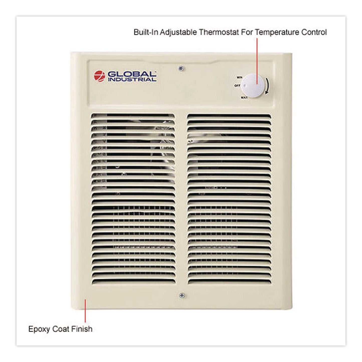 Global Industrial® Fan Forced Wall Heater, Shaded Pole Motor, 1,500 W, 10.63 x 4.75 x 12.25, White (GBE246744)