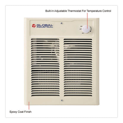 Global Industrial® Fan Forced Wall Heater, Shaded Pole Motor, 1,500 W, 10.63 x 4.75 x 12.25, White (GBE246744)