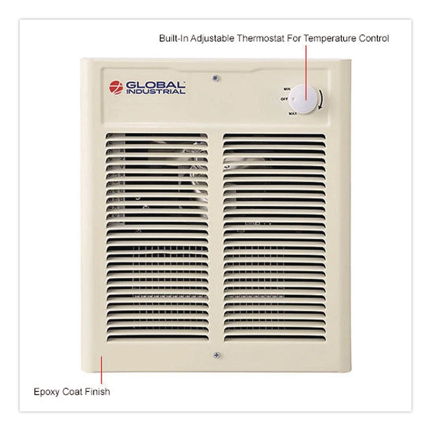 Global Industrial® Fan Forced Wall Heater, Shaded Pole Motor, 2,000 W, 10.63 x 4.75 x 12.25, White (GBE246745)
