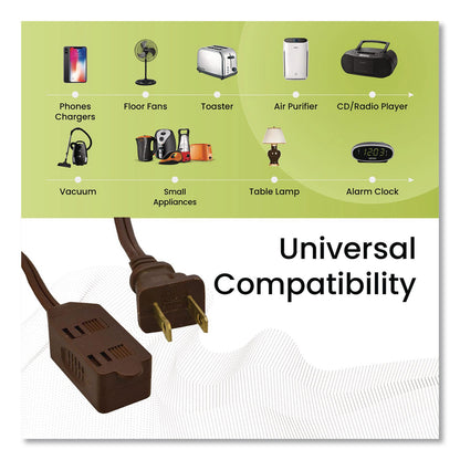 GoGreen Power Household Extension Cord, 20 ft, 13 A, Brown, 3/Pack (GGPGG248203)