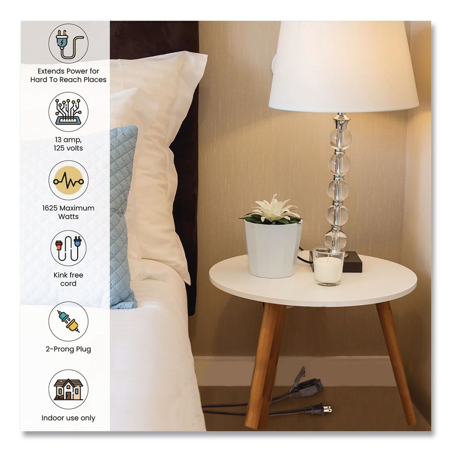 GoGreen Power Household Extension Cord, 20 ft, 13 A, Brown, 3/Pack (GGPGG248203)