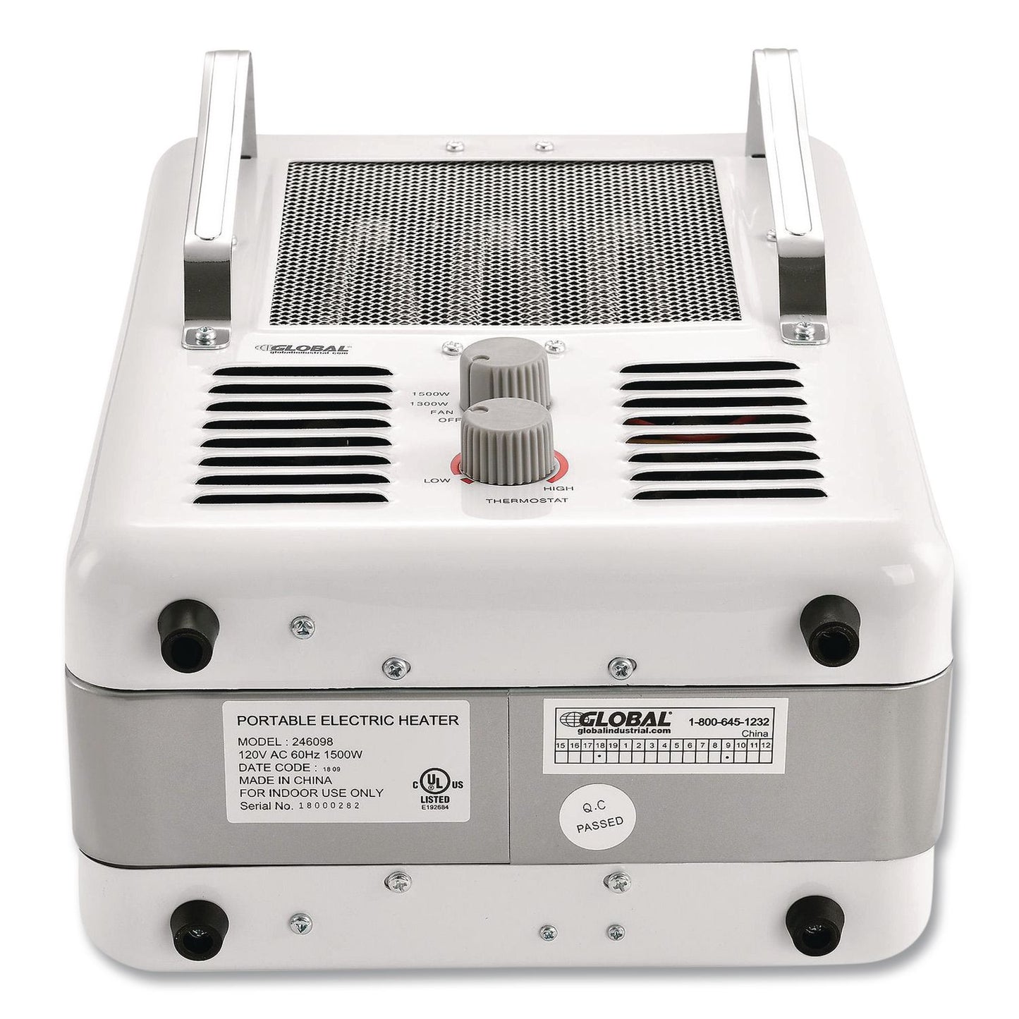 Global Industrial® Portable Milkhouse Style Electric Heater, 1,500 W, 8 x 10.25 x 15.75, White (GBE246098)