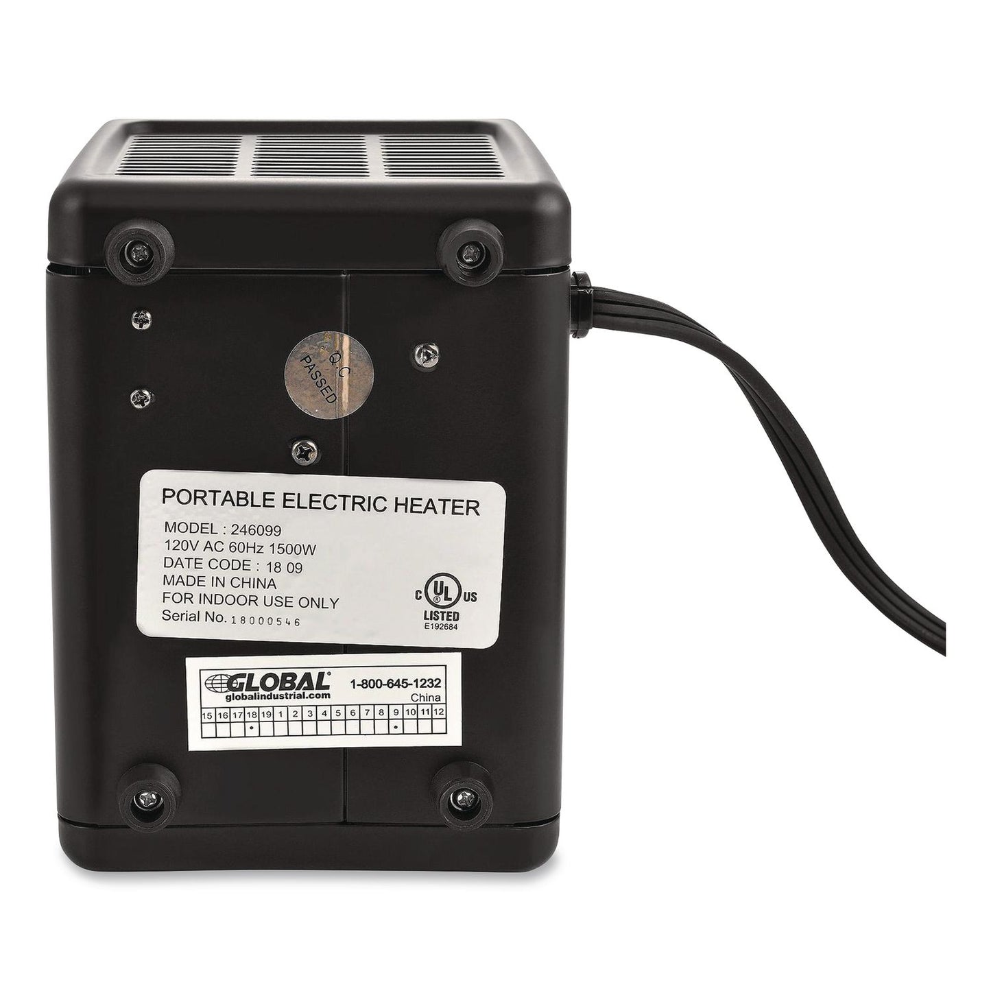 Global Industrial® Portable Heater, 1,500 W, 5.31 x 7.12 x 4.93, Black (GBE246099)