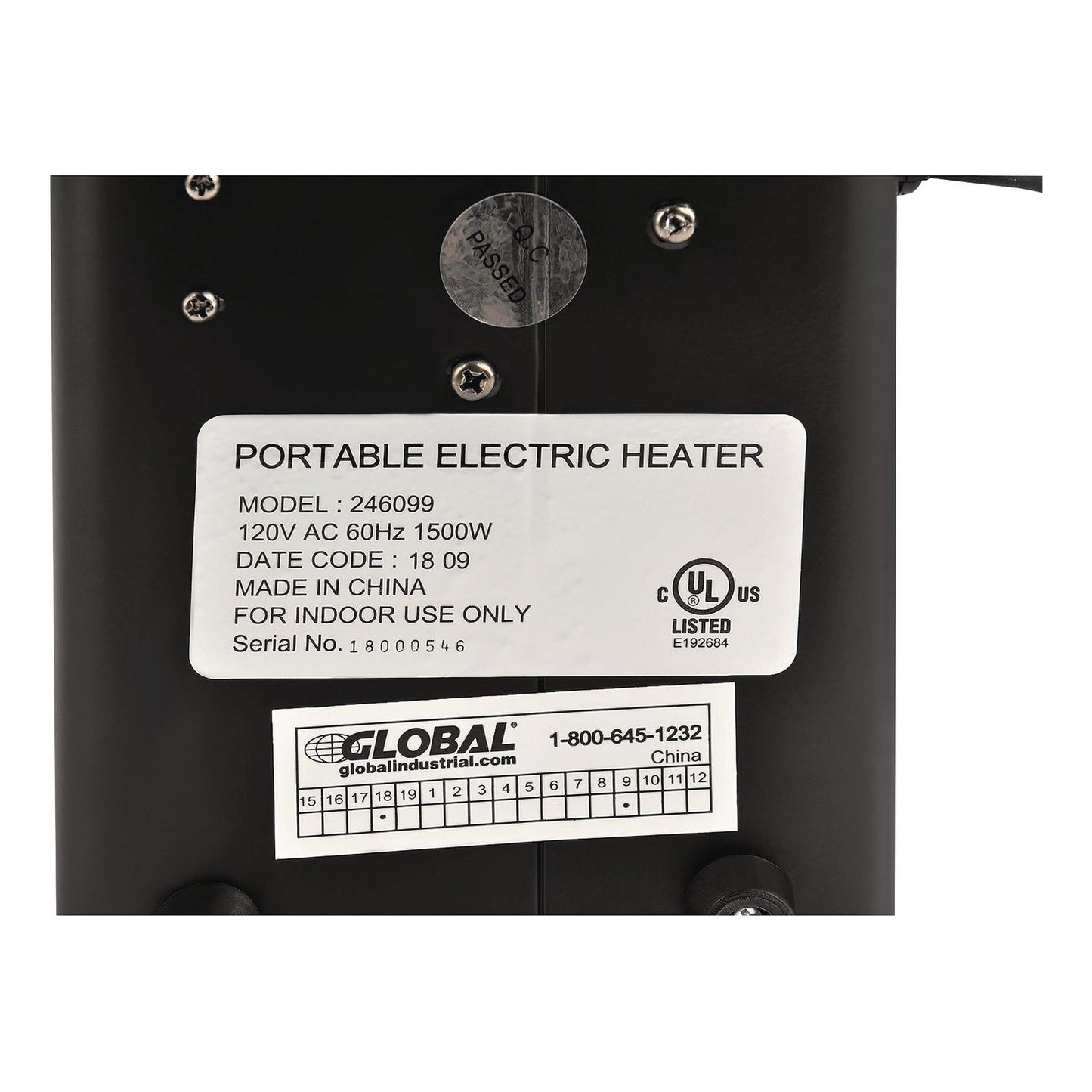 Global Industrial® Portable Heater, 1,500 W, 5.31 x 7.12 x 4.93, Black (GBE246099)