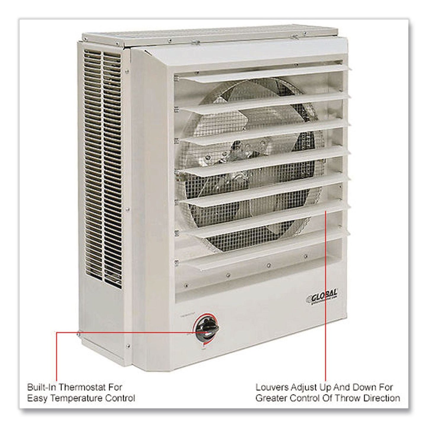 Global Industrial® Unit Heater Horizontal or Vertical Downflow, Multi-Watt, 7,500 W, 19 x 8.5 x 21.43, White (GBE246132)