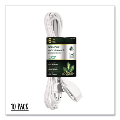 GoGreen Power Household Extension Cord, 6 ft, 13 A, White 10/Pack (GGPGG2470610)