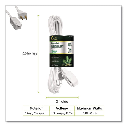 GoGreen Power Household Extension Cord, 6 ft, 13 A, White 10/Pack (GGPGG2470610)