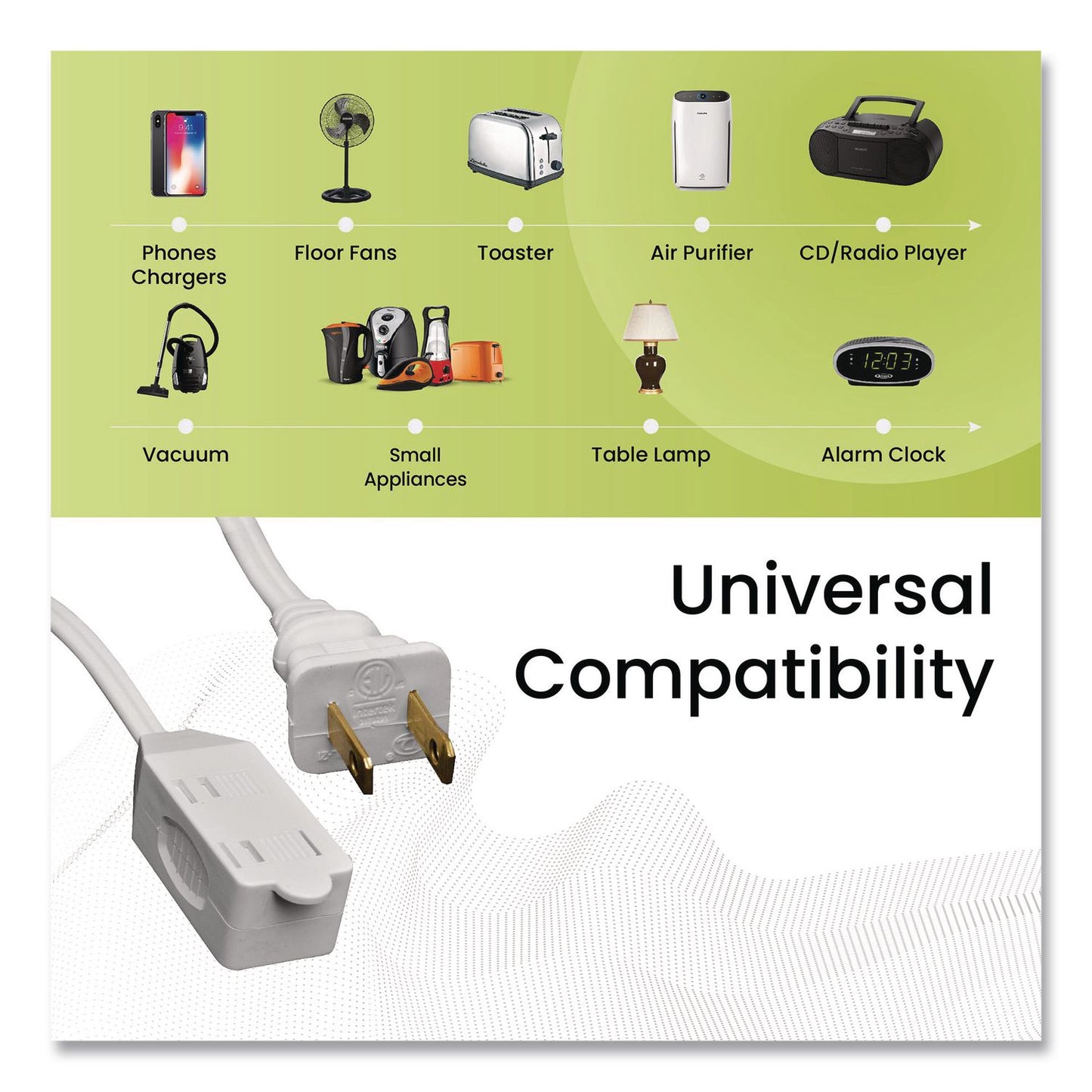 GoGreen Power Household Extension Cord, 6 ft, 13 A, White 10/Pack (GGPGG2470610)