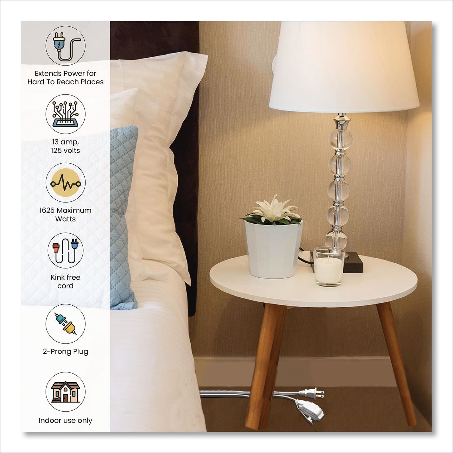 GoGreen Power Household Extension Cord, 6 ft, 13 A, White 10/Pack (GGPGG2470610)