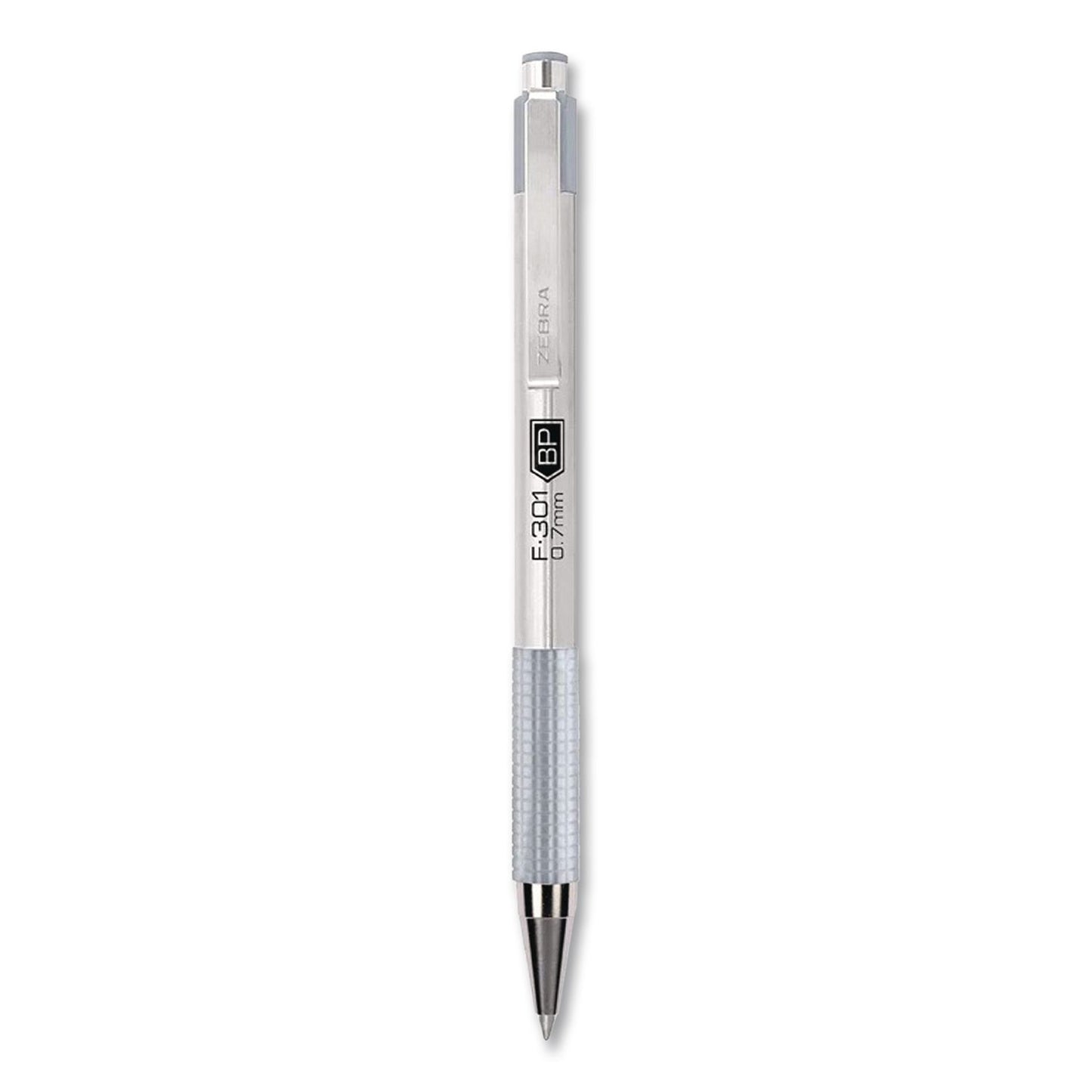 Zebra® F-301 Signature Series Earthy Tones Ballpoint Pen, Retractable, Fine 0.7 mm, Black Ink, Pewter Barrel, 4/Pack (ZEB27214)