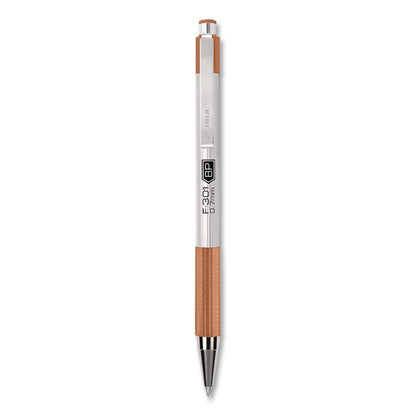 Zebra® F-301 Signature Series Earthy Tones Ballpoint Pen, Retractable, Fine 0.7 mm, Black Ink, Terracotta Barrel, 4/Pack (ZEB27294)