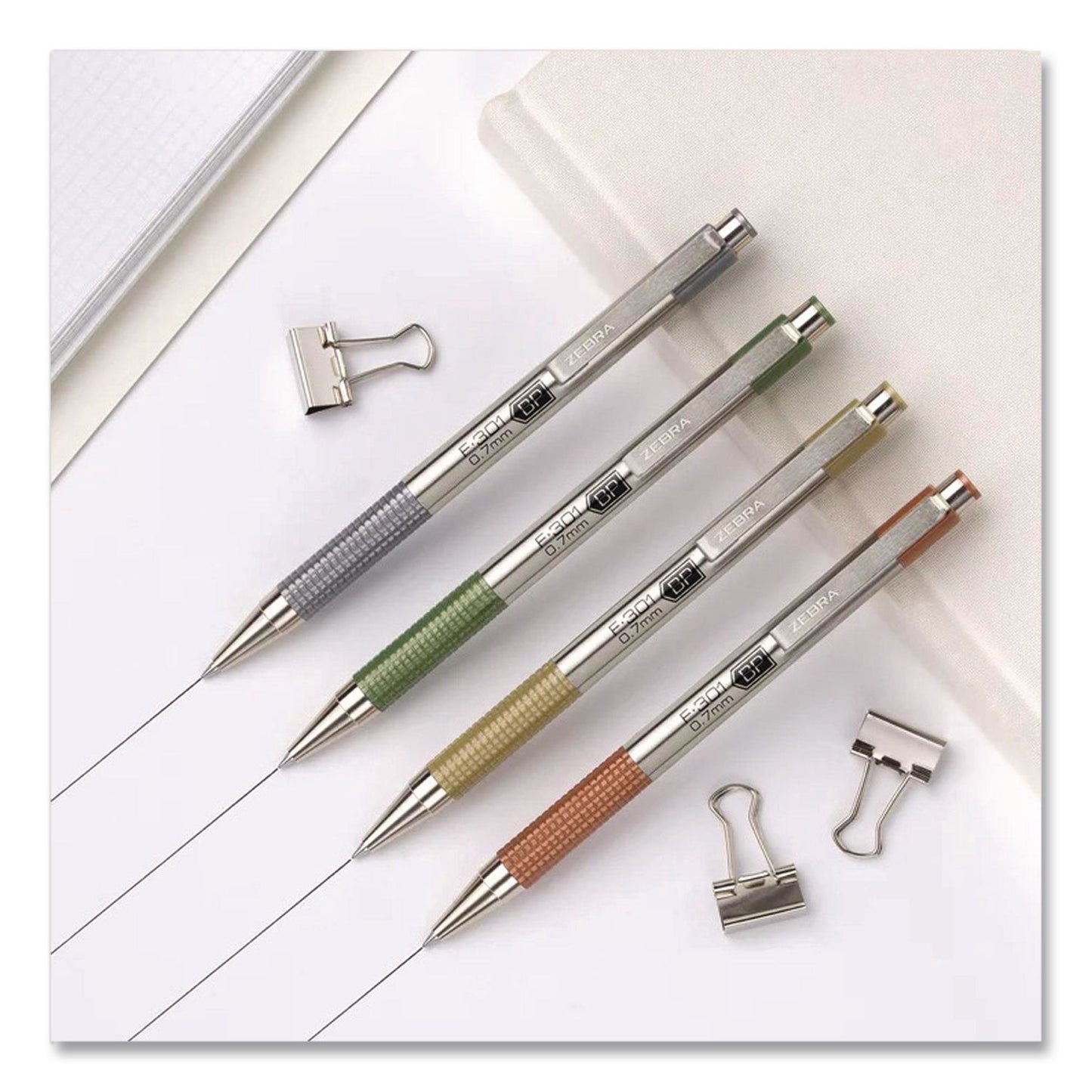 Zebra® F-301 Signature Series Earthy Tones Ballpoint Pen, Retractable, Fine 0.7 mm, Black Ink, Terracotta Barrel, 4/Pack (ZEB27294)