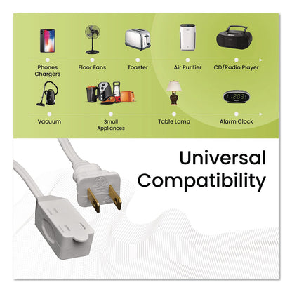 GoGreen Power Household Extension Cord, 15 ft, 13 A, White, 3/Pack (GGPGG247153)