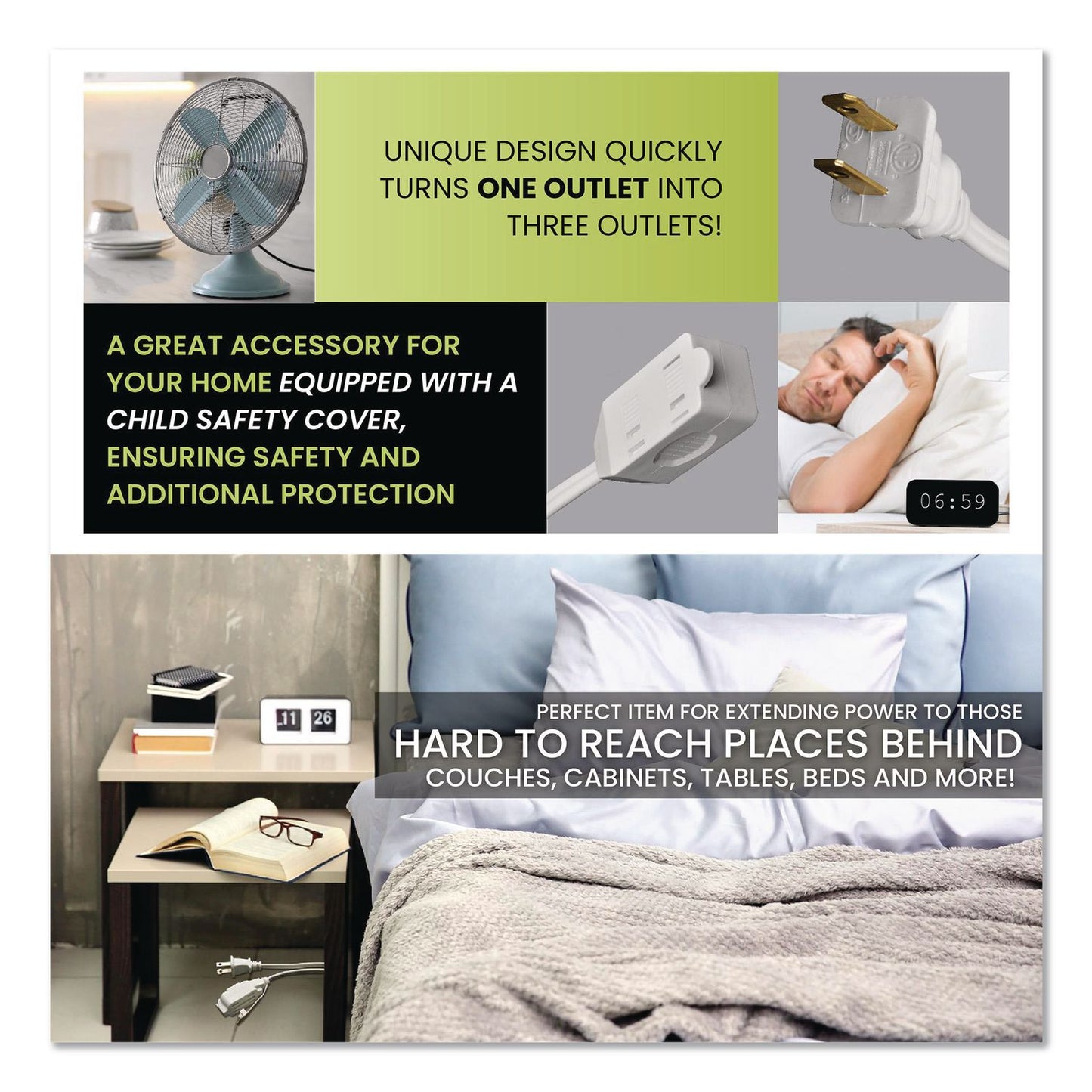 GoGreen Power Household Extension Cord, 15 ft, 13 A, White, 3/Pack (GGPGG247153)