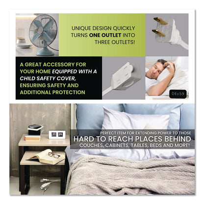 GoGreen Power Household Extension Cord, 15 ft, 13 A, White, 3/Pack (GGPGG247153)