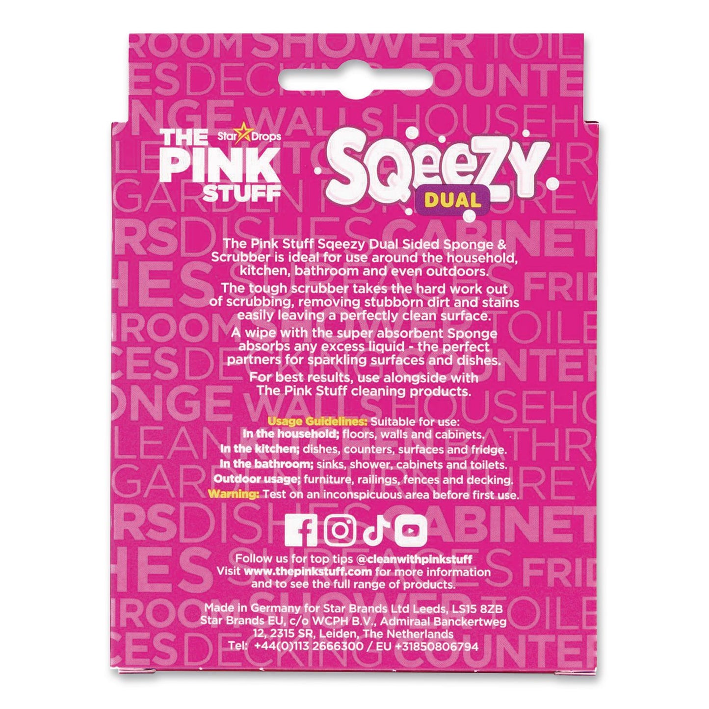 The Pink Stuff Sqeezy Dual-Sided Sponge and Scrubber, 4" x 5.3", 3.8" Thick, Pink/Ivory (RST823773)