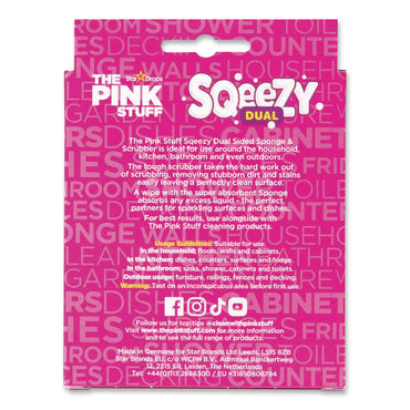 The Pink Stuff Sqeezy Dual-Sided Sponge and Scrubber, 4" x 5.3", 3.8" Thick, Pink/Ivory (RST823773)