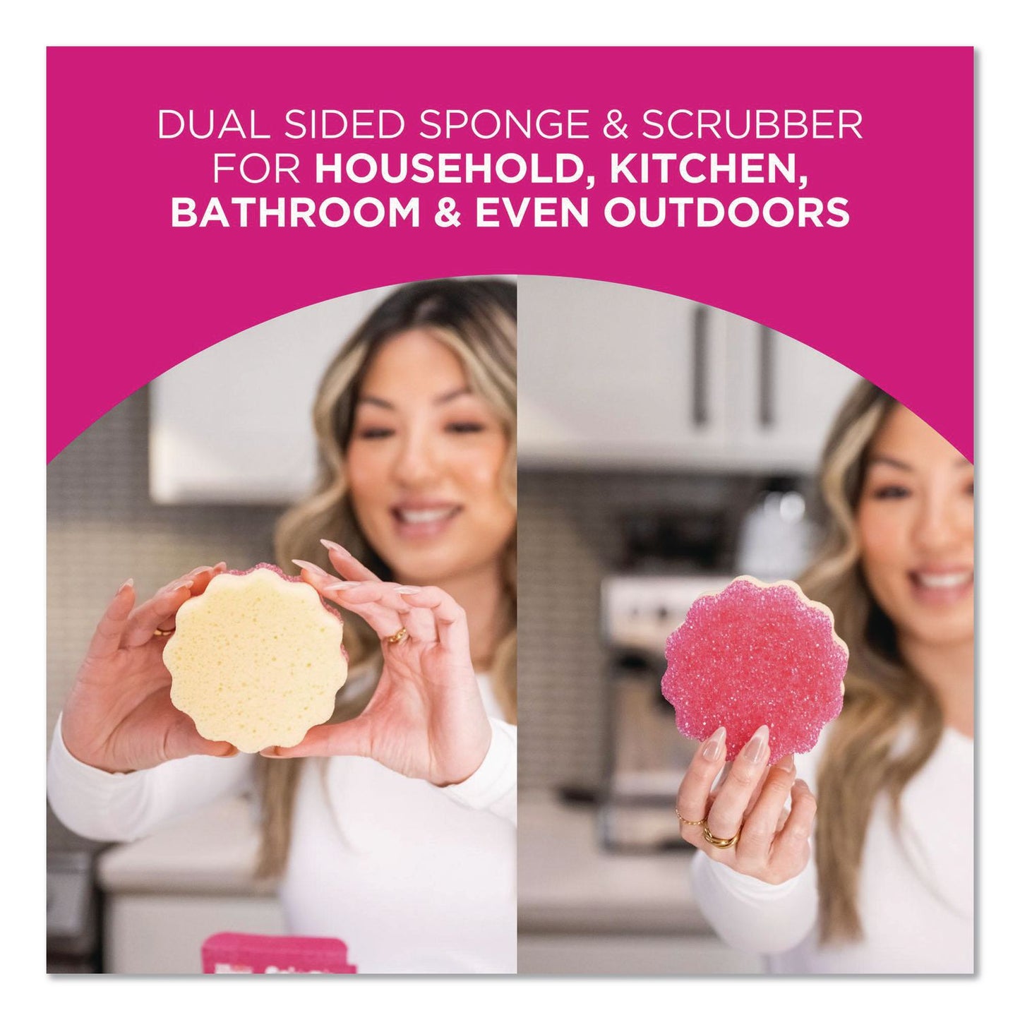 The Pink Stuff Sqeezy Dual Scrubber/Sponge, 4 x 5.3, 3.8" Thick, Pink, 12/Carton (RST823773CT)