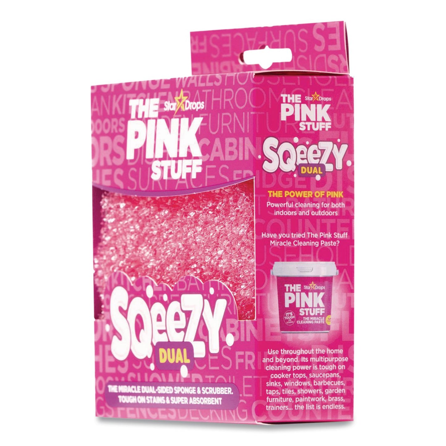The Pink Stuff Sqeezy Dual Scrubber/Sponge, 4 x 5.3, 3.8" Thick, Pink, 12/Carton (RST823773CT)