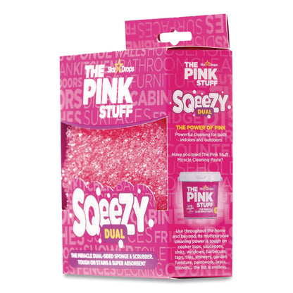 The Pink Stuff Sqeezy Dual-Sided Sponge and Scrubber, 4" x 5.3", 3.8" Thick, Pink/Ivory (RST823773)