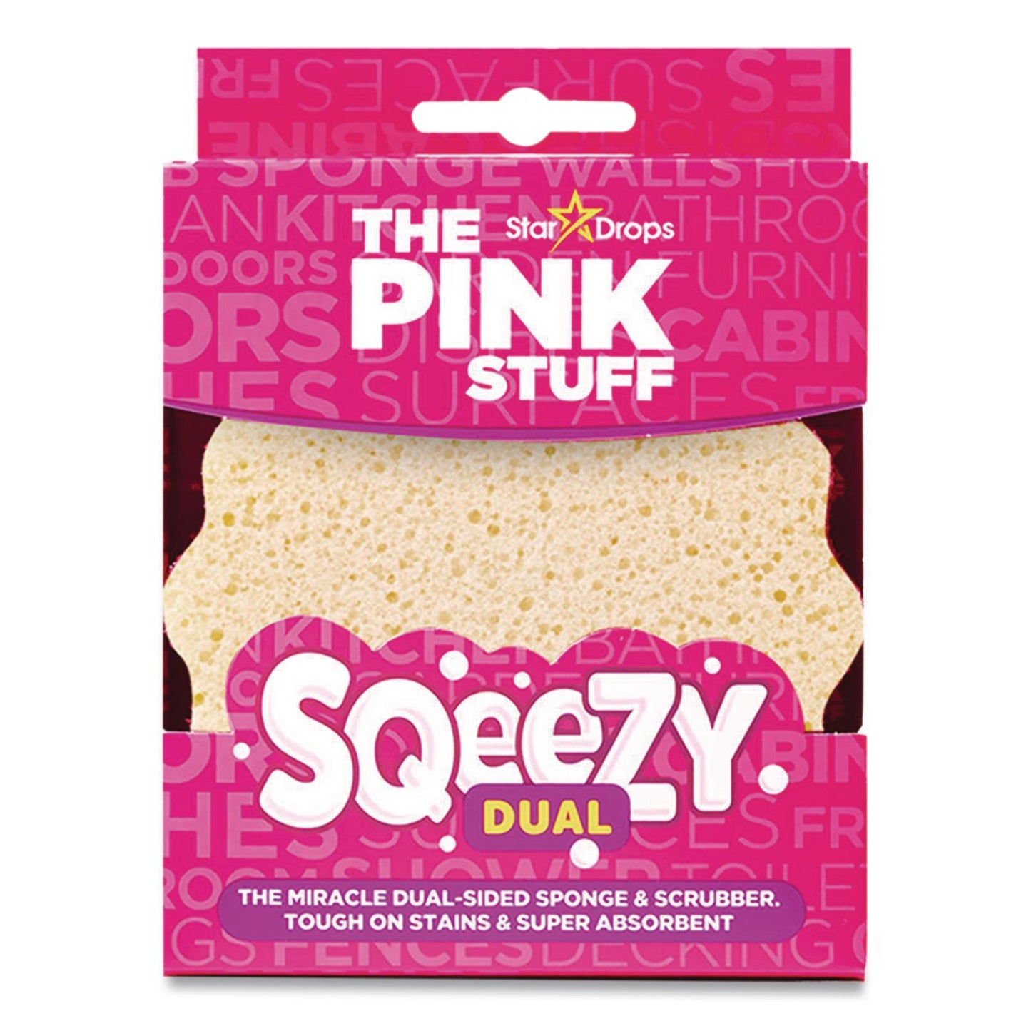 The Pink Stuff Sqeezy Dual-Sided Sponge and Scrubber, 4" x 5.3", 3.8" Thick, Pink/Ivory (RST823773)