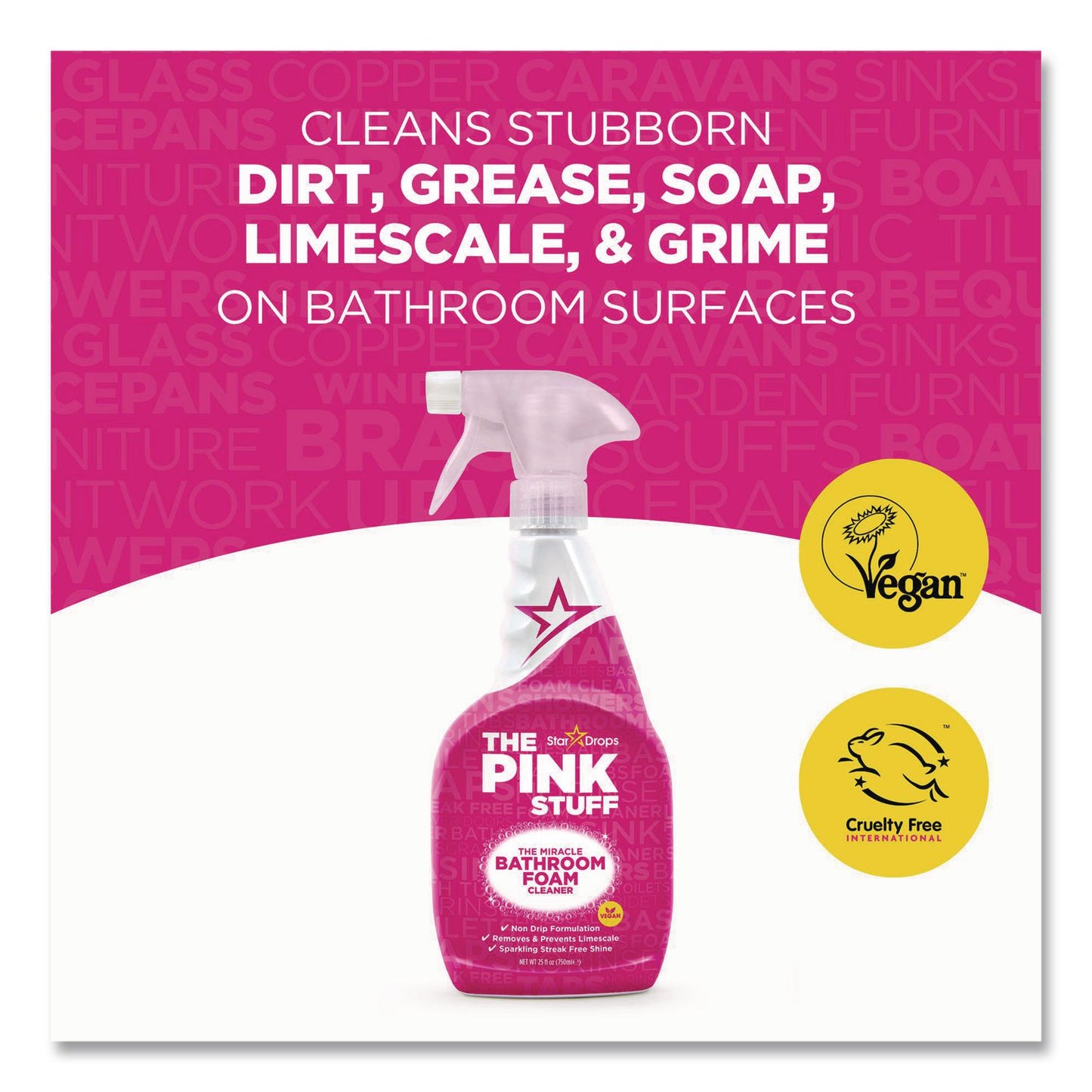 The Pink Stuff Bathroom Foam Cleaner, Fruity Scent, 25.4 oz Spray Bottle, 4/Carton (RST823787CT)