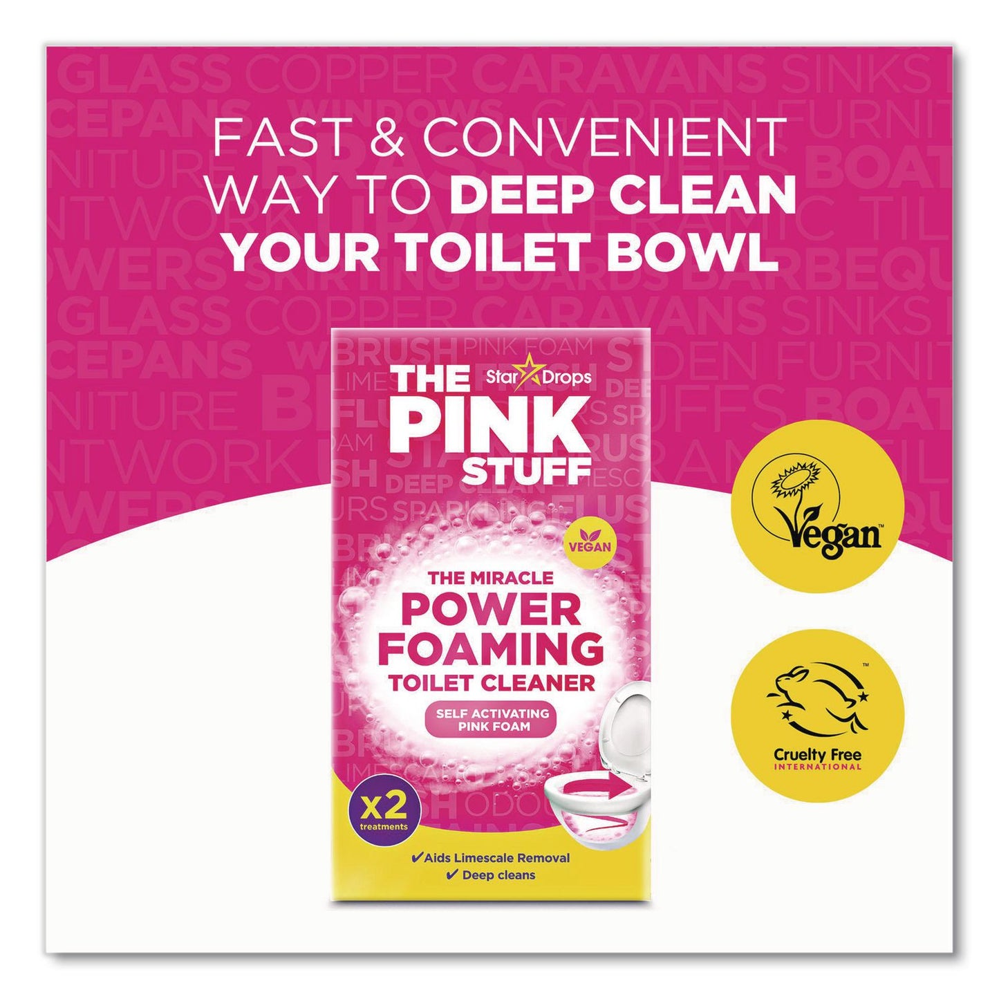 The Pink Stuff Miracle Foaming Toilet Powder, Fruity Scent, 3.5 oz Packet, 2 Packets/Box, 10 Boxes/Carton (RST824996CT)