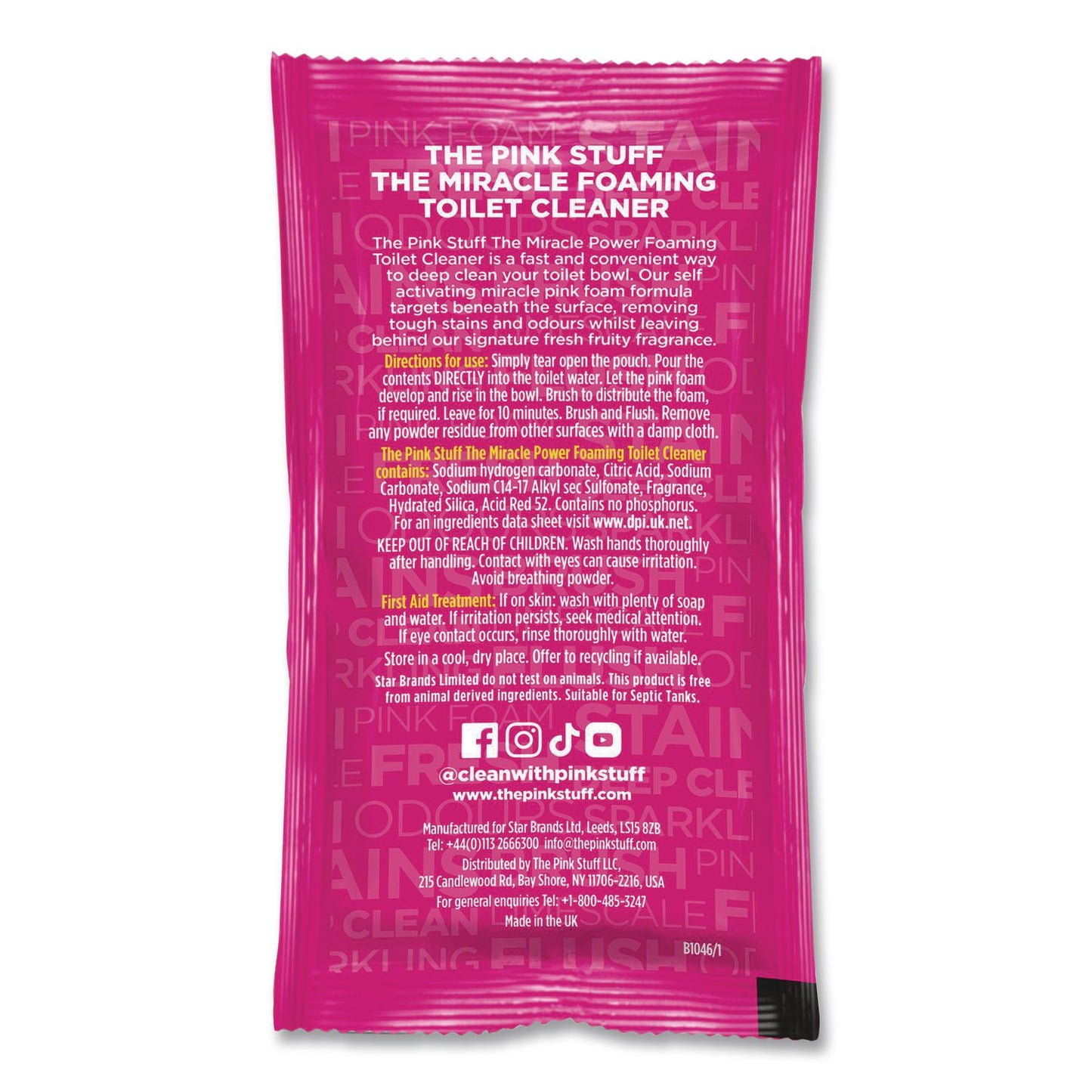 The Pink Stuff Miracle Foaming Toilet Powder, Fruity Scent, 3.5 oz Packet, 2 Packets/Box, 10 Boxes/Carton (RST824996CT)