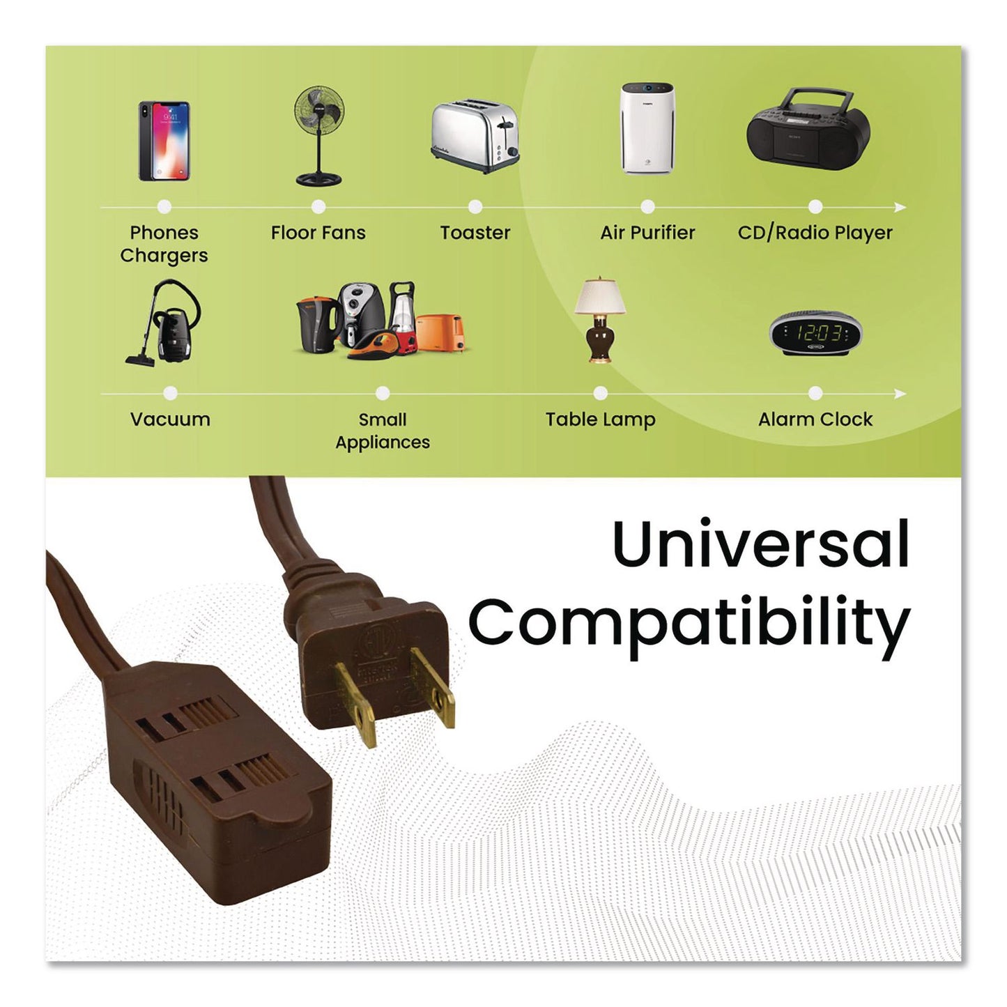 GoGreen Power Household Extension Cord, 15 ft, 13 A, Brown, 3/Pack (GGPGG248153)